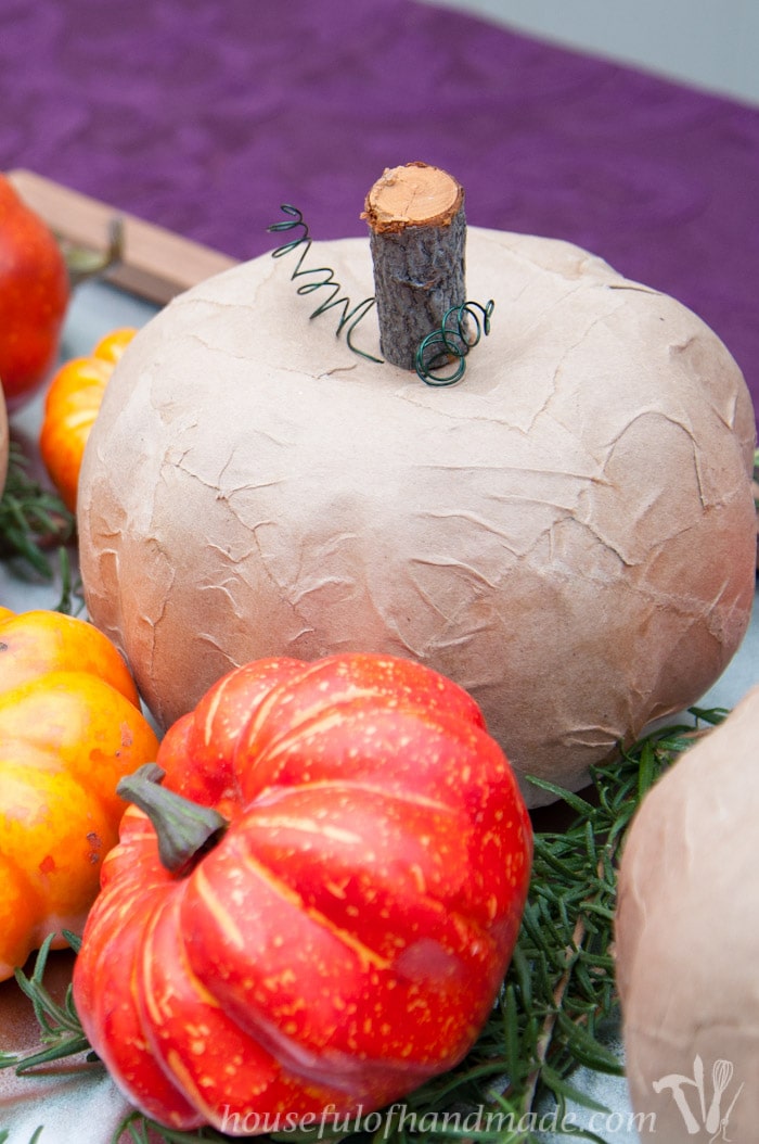 Beautiful rustic pumpkins made from dollar store pumpkins and some brown paper bags. | HousefulofHandmade.com