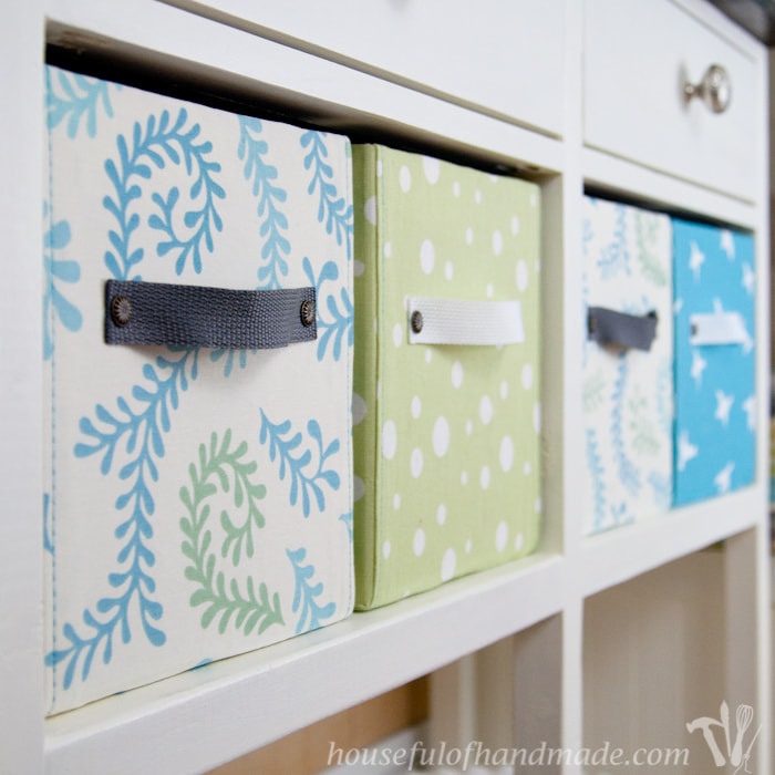 Create the perfect storage for any  space with these easy DIY fabric storage boxes. Customize them for any space and with any fabric! Housefulofhandmade.com
