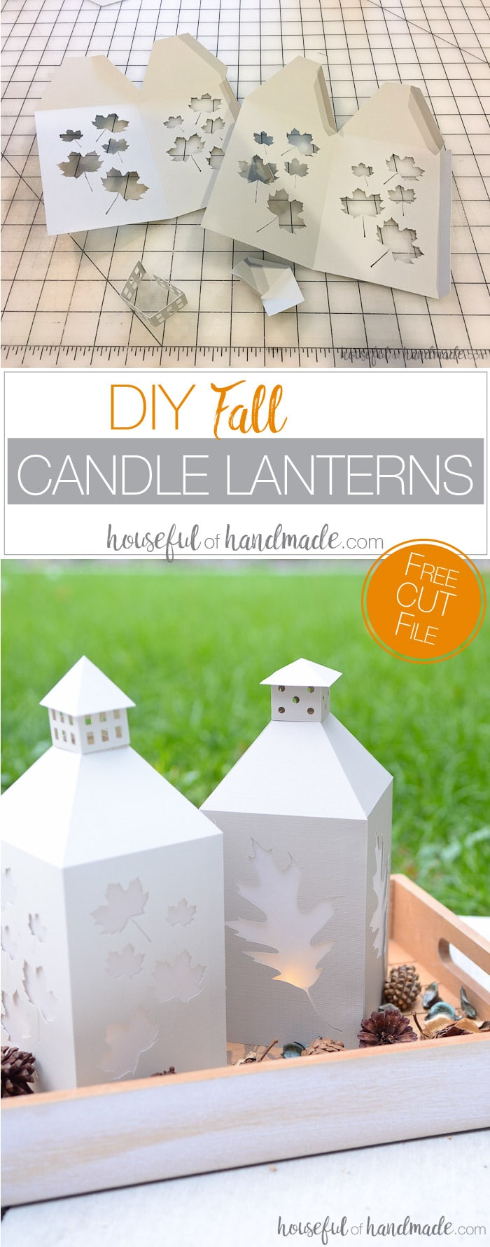 Need a quick fall decorating idea? These easy fall candle lanterns are perfect for adding a touch of autumn warmth to any room. Get the free cut file at Housefulofhandmade.com