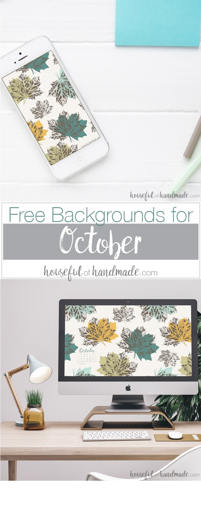 Download these free digital backgrounds for October to decorate your electronics for fall. Includes free digital wallpaper for your computer and smartphone. Housefulofhandmade.com