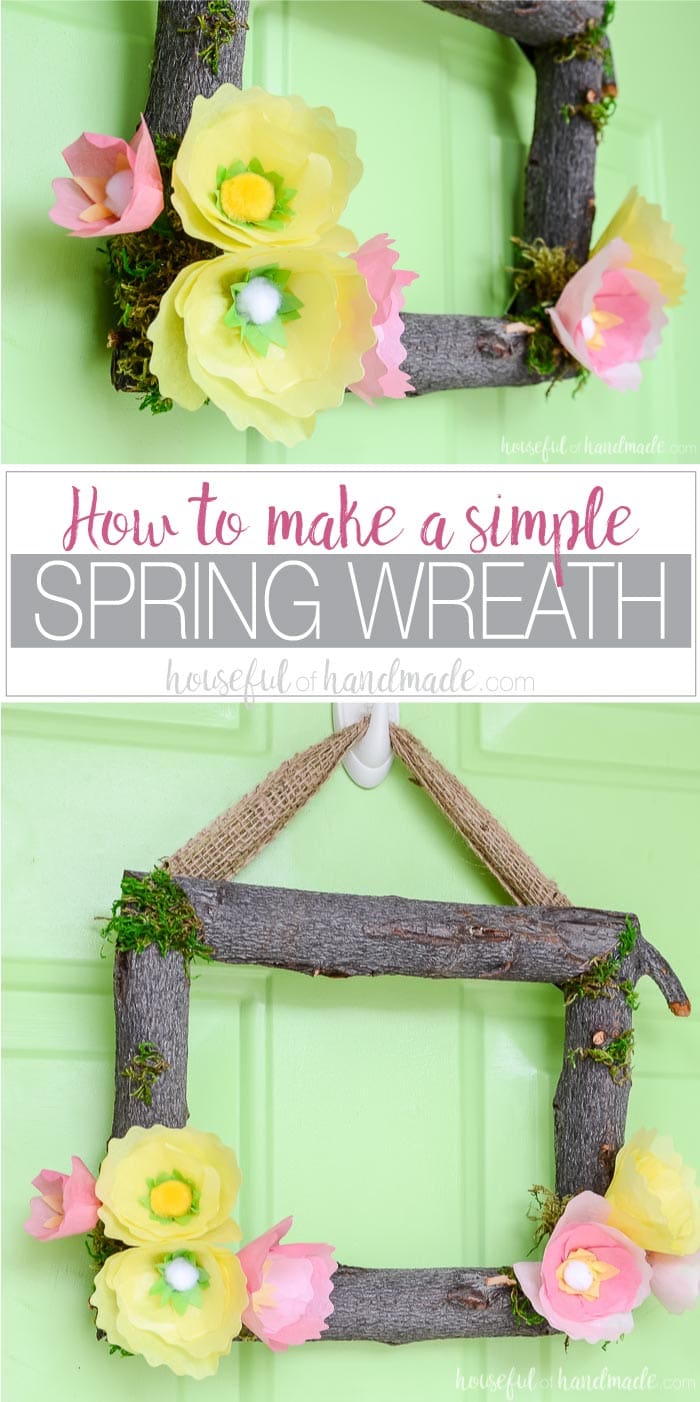 Spring flower wreaths are the perfect way to start decorating your home for spring. You can place them anywhere in your home, but I love spring wreaths for the front door. Make this beautiful spring wreath with simple tissue paper flowers and tree branches. Full tutorial on Housefulofhandmade.com.