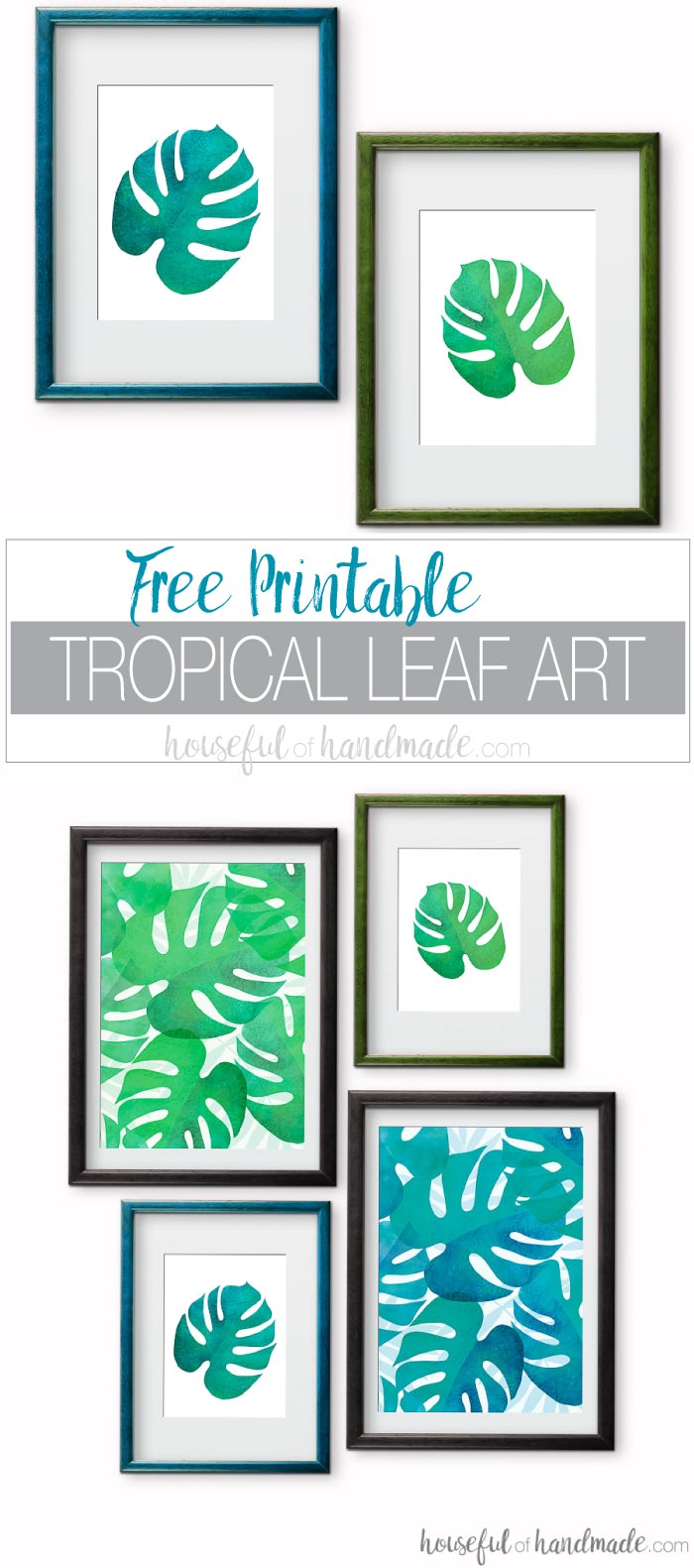 Summer decorating means bringing a little bit of island life to the home. These free printable tropical leaf prints are the perfect way to add island decor to any space on a budget. The bright green and blue palm leaf art is perfect for adding a boho tropical vibe to any space. Download the 4 different designs today!