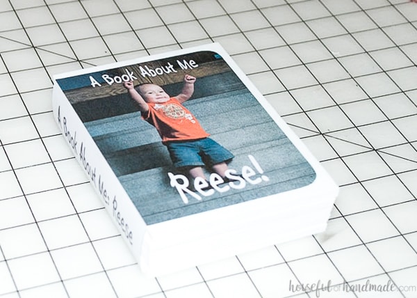 The finished personalized kids book sitting on the craft table.