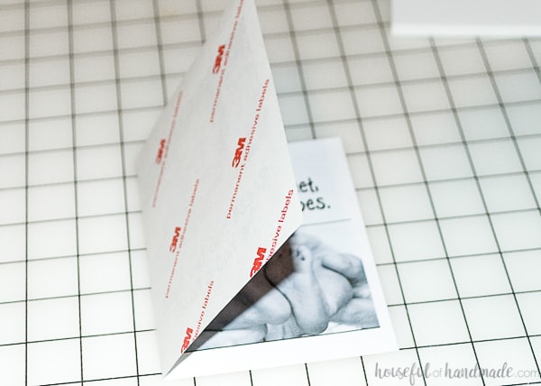 The cut inside label piece folded in half so the back of the label is on the outside.