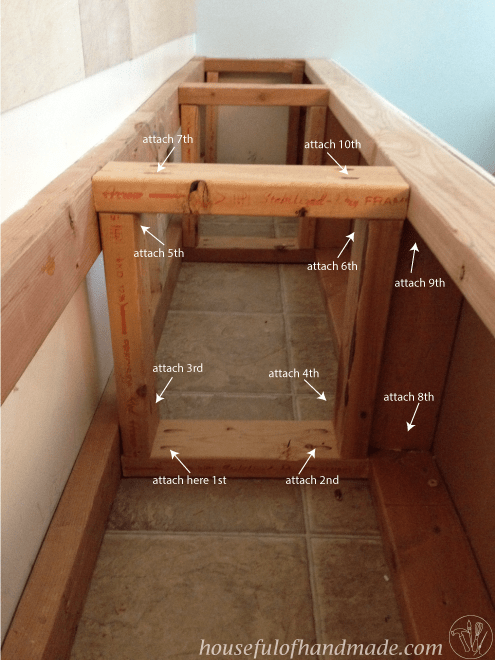 Inside building instructions for the dining room built in bench from Houseful of Handmade.