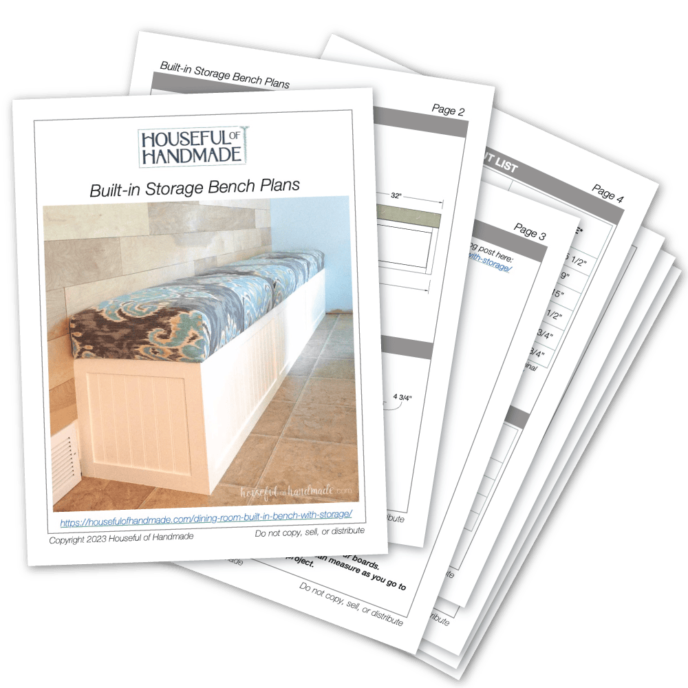 PDF plans for a built-in bench with upholstered cushion.