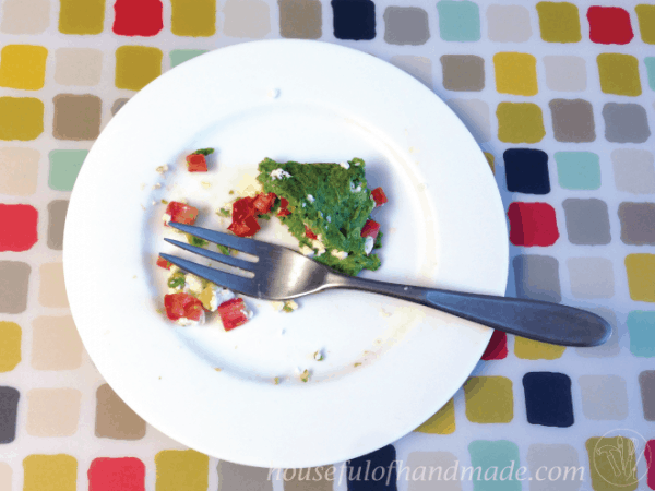 Greek style green omelette. A great way to get extra veggies into your morning. Recipe from Houseful of Handmade.