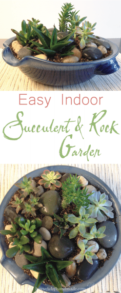 Create a beautiful indoor succulent rock garden for your table. Tutorial on Houseful of Handmade.