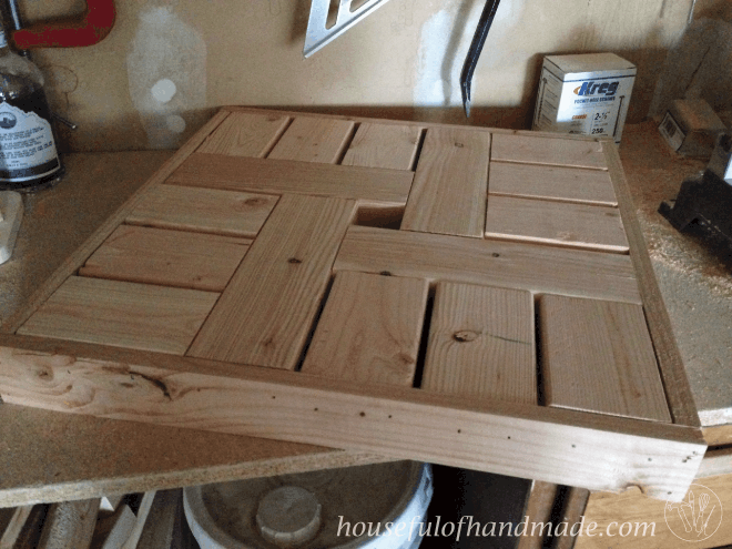 diy umbrella stand patio table top before staining