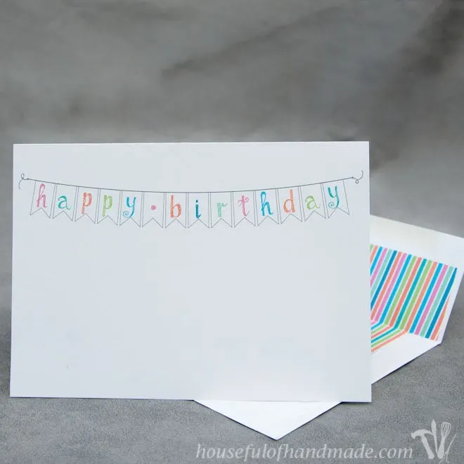 Free printable birthday cards with coordinating envelope inserts from Houseful of Handmade.