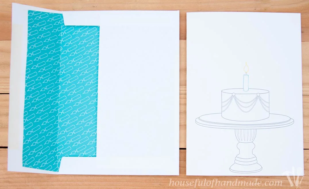 Free printable birthday cards with coordinating envelope inserts from Houseful of Handmade.