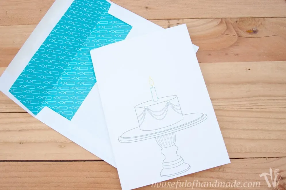 Free printable birthday cards with coordinating envelope inserts from Houseful of Handmade.