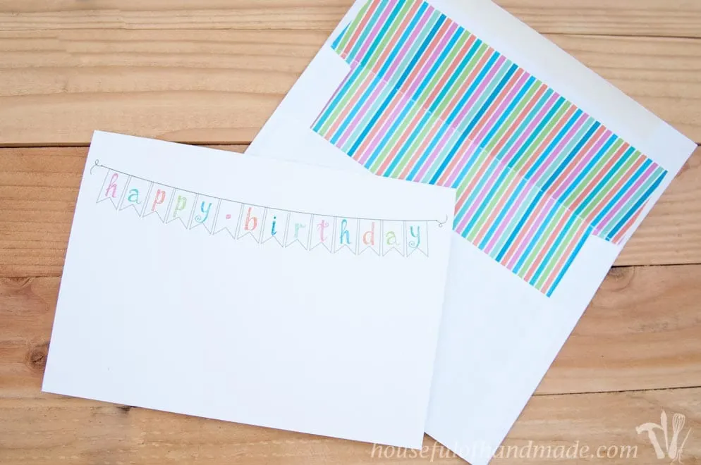 Free printable birthday cards with coordinating envelope inserts from Houseful of Handmade.