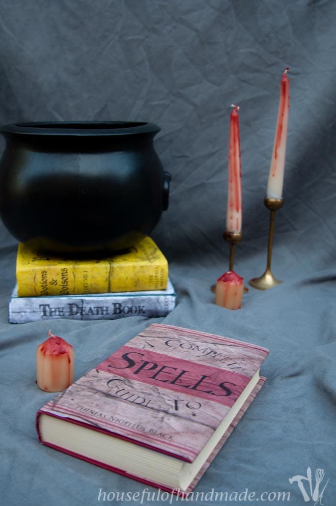 Transform your bookcase into a witch's study for Halloween with these free printable Halloween book covers. Housefulofhandmade.com