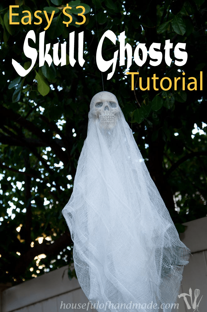 Make some super simpler, $3 skull ghosts to spooky up your house for Halloween. Tutorial on Houseful of Handmade.