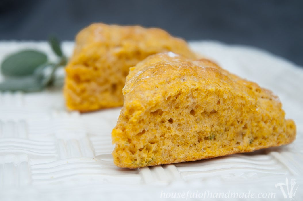 I love putting pumpkin in savory dishes. These pumpkin sage scones are perfect for a cold fall evening. Recipe on housefulofhandmade.com.