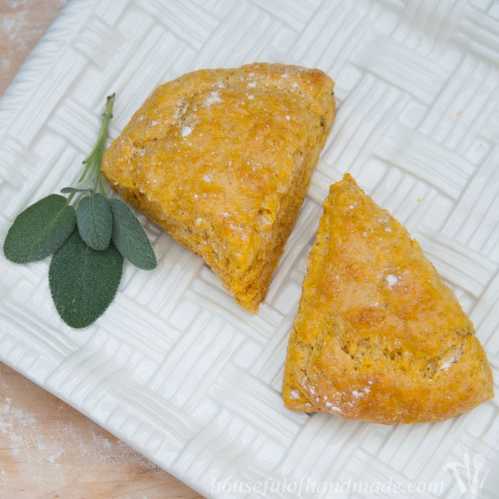 I love putting pumpkin in savory dishes. These pumpkin sage scones are perfect for a cold fall evening. Recipe on housefulofhandmade.com.
