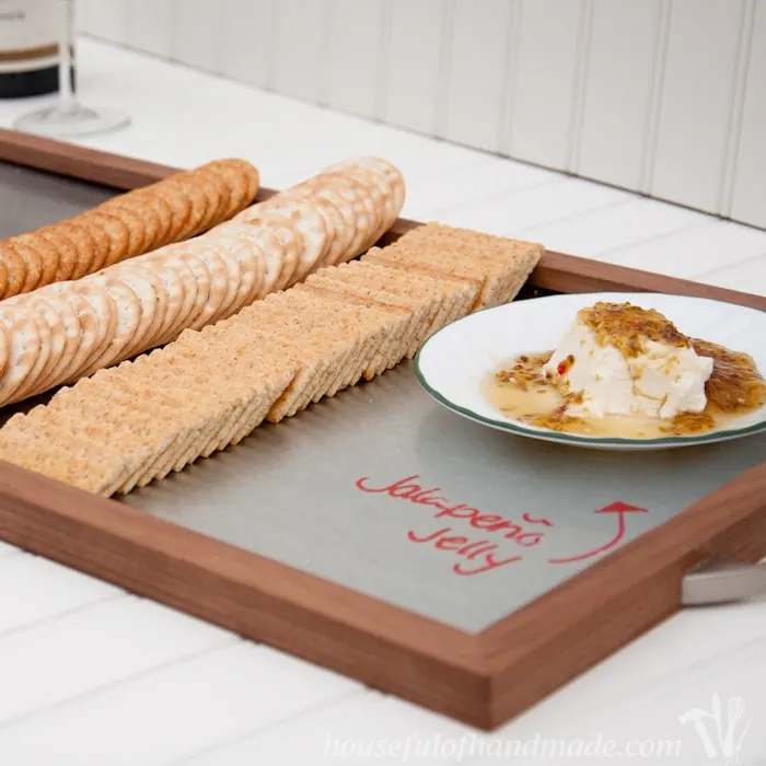 Make a simple and beautiful wood and steel serving tray for the holidays. A great DIY for gifts or to entertain this season. | HousefulofHandmade.com
