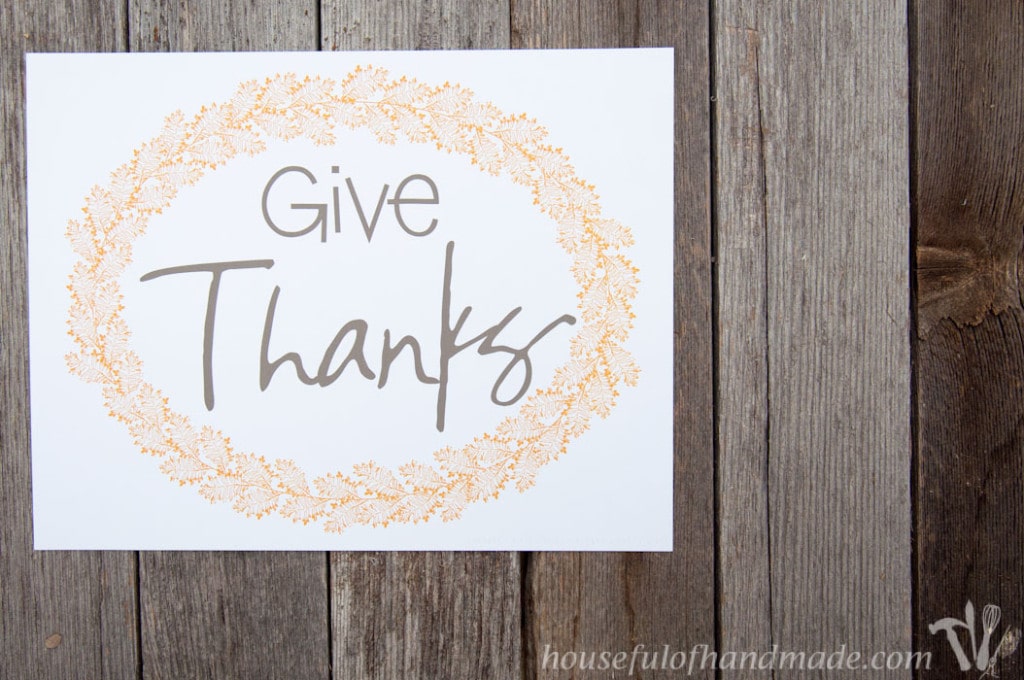 Bring the fall leaves inside with some beautiful free printable Thanksgiving art. Soft colors for fall with Thanksgiving sayings make decorating easy. | HousefulofHandmade.com