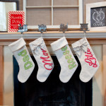 I love these beautiful DIY personalized drop cloth Christmas stockings. Using inexpensive materials and a few tips to appliqué everyone's names on their stocking make these beautiful and long lasting Christmas stockings. | Housefulofhandmade.com