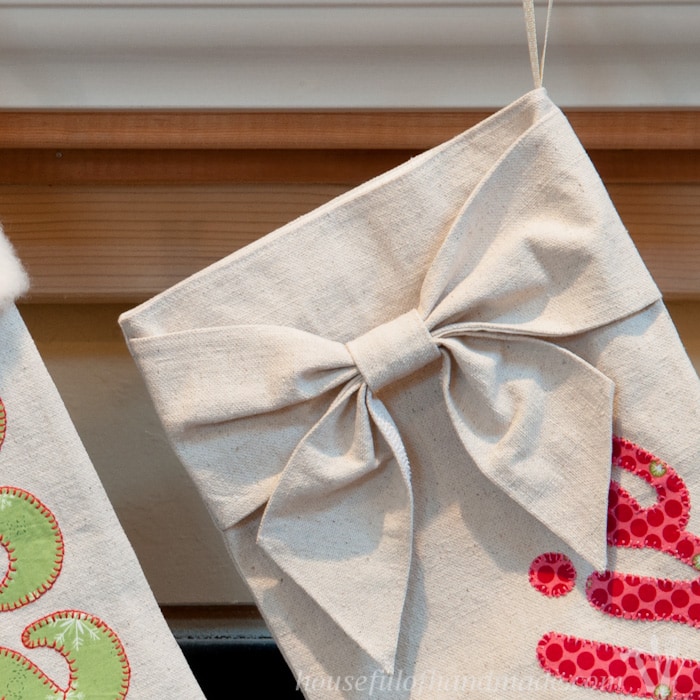 Christmas stocking DIY with handmade bow.