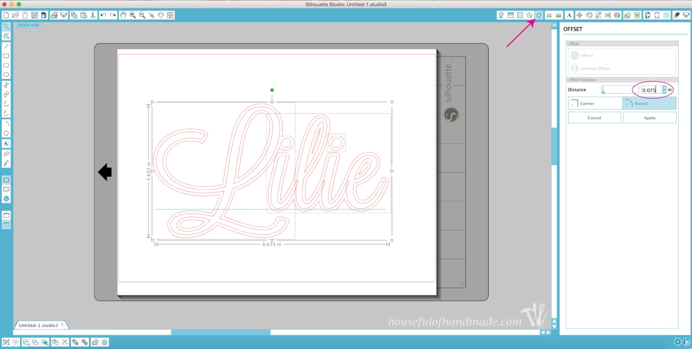 Lilie name in silhouette design space on computer.