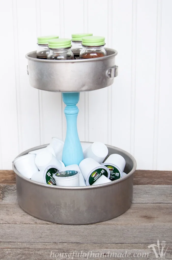 DIY Rustic K-cup Holder with Spice Shakers - Houseful of Handmade