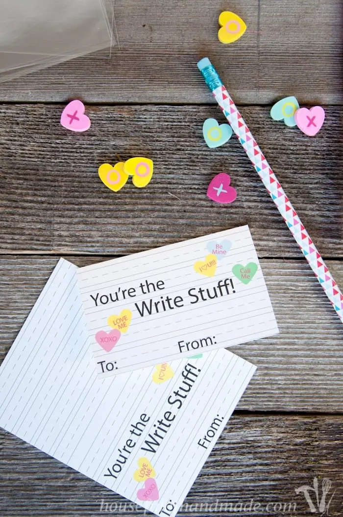 You're the write stuff! The perfect free printable pencil valentines for grade school kids. Download for free at Housefulofhandmade.com.