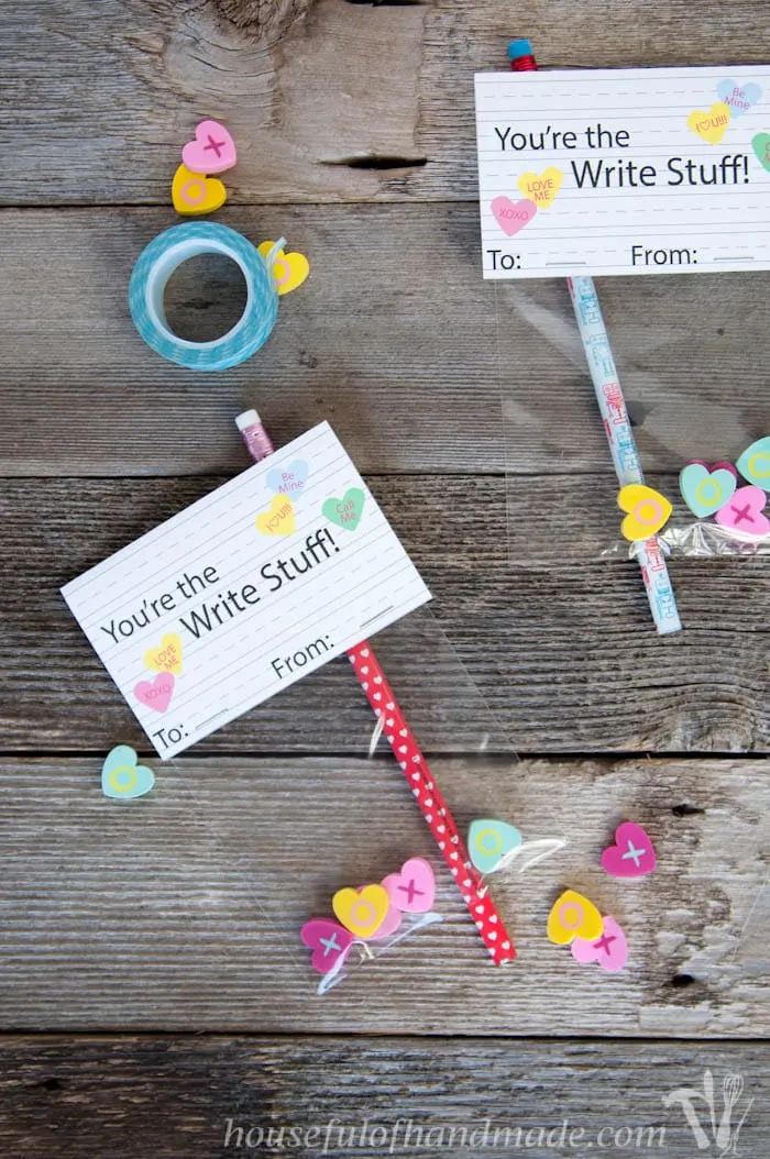 You're the write stuff! The perfect free printable pencil valentines for grade school kids. Download for free at Housefulofhandmade.com.