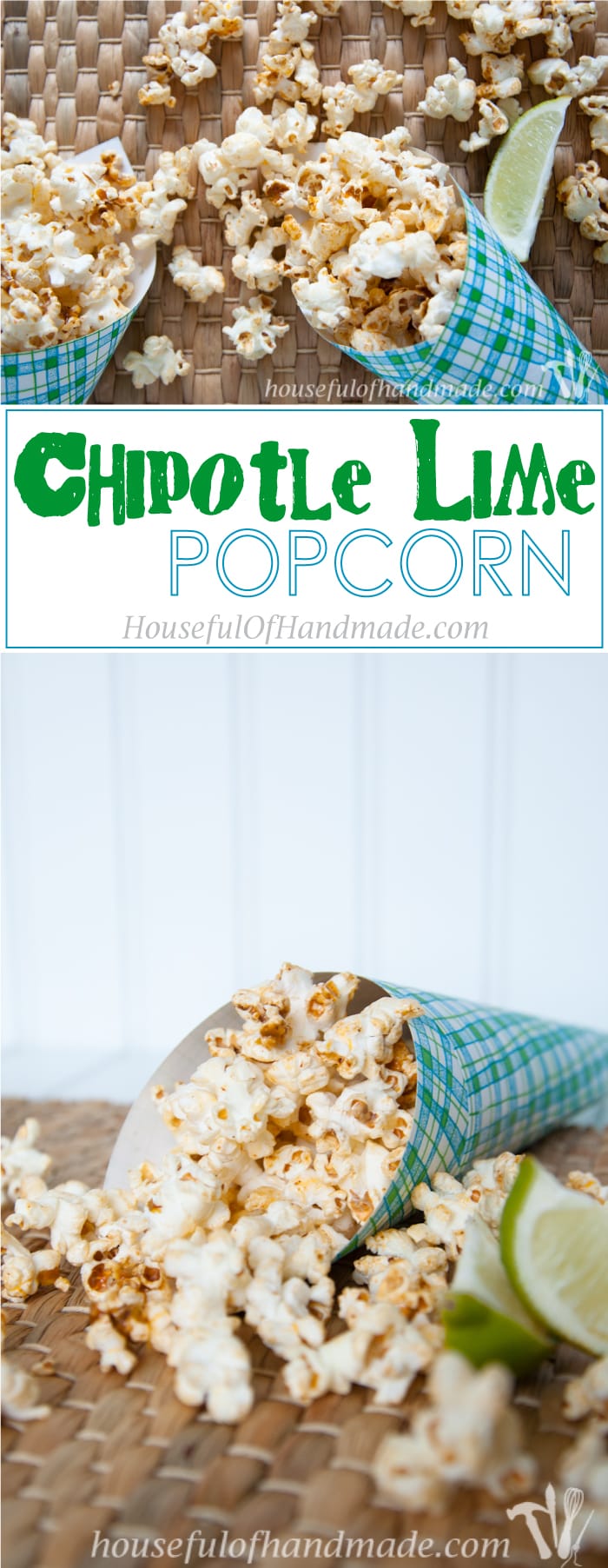This is the perfect spicy snack! I love the southwest flair of this Chipotle Lime Popcorn. The perfect snack for game time. | Housefulofhandmade.com