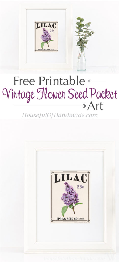 Bring the garden inside with this free printable vintage seed packet art. A beautiful printable 8 1/2 x 11 art print that looks like a vintage seed packet. | Housefulofhandmade.com