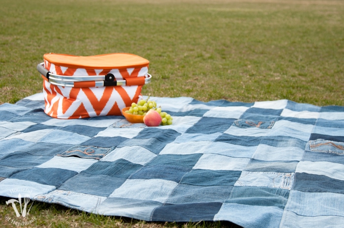 The Old Button: From Jean Jeanie to Golden Brown - Upcycled Denim Patchwork  Picnic Rug