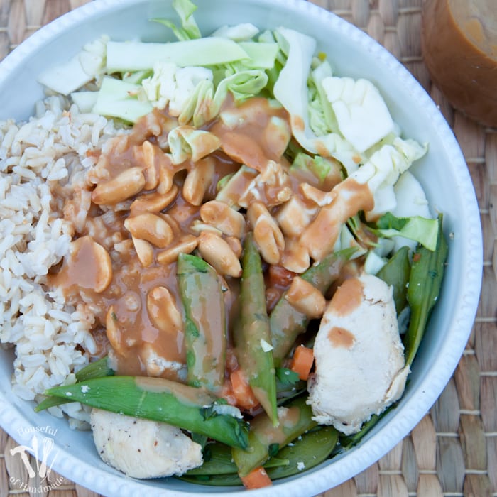 Fast Chicken & Vegetable Rice Bowls with Peanut Sauce Houseful of