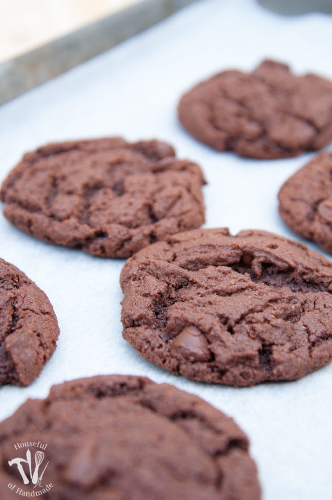 double chocolate nutella cookies baked on a tray