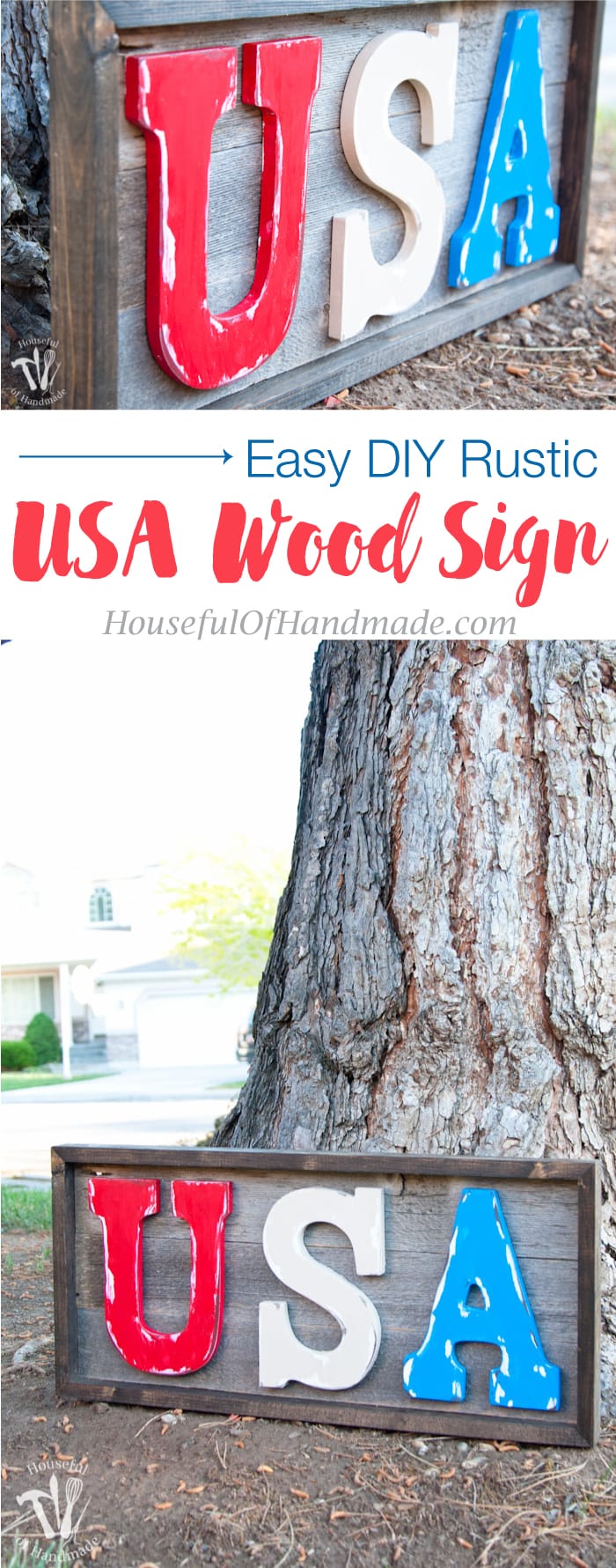I love patriotic decorations for summer! You can make this easy DIY rustic USA wood sign for your 4th of July decor in just a few hours. Tutorial from Housefulofhandmade.com