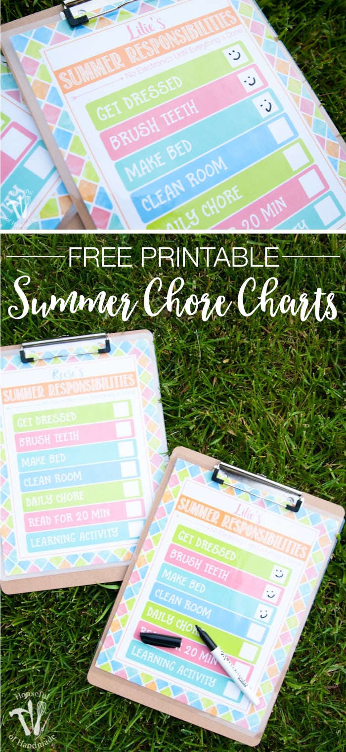 free printable summer chore chart pinterest image shown with clipboard and uncapped pen on grass