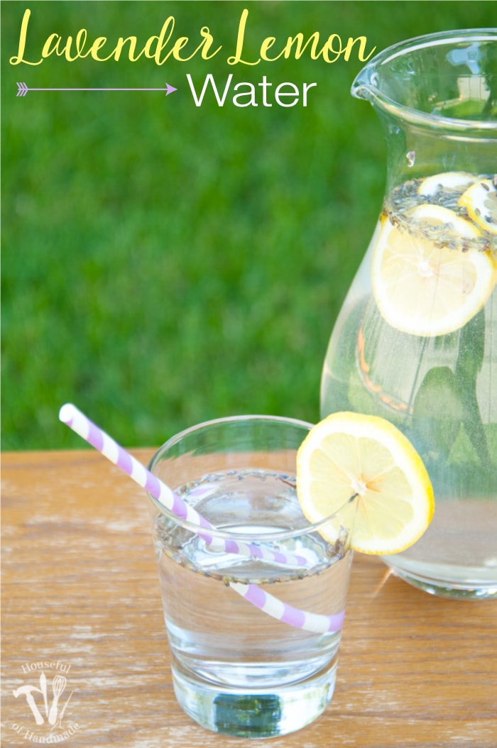 Turn your lemon water into something extra special. This lavender lemon water recipe is the perfect refreshment for a hot afternoon, Sunday brunch, or rustic wedding. | Housefulofhandmade.com