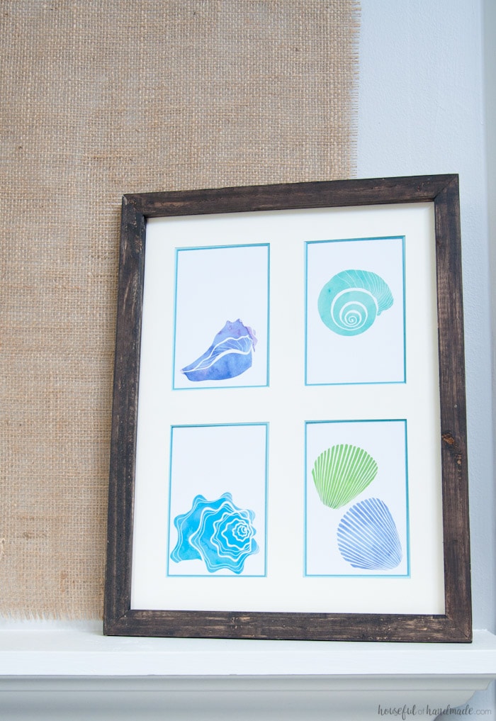 This is the perfect home decorating hack! Frame any picture with these easy DIY photo mats for around $1. Easy to customize to any size photo or frame. Includes free printable watercolor seashell prints. Housefulofhandmade.com