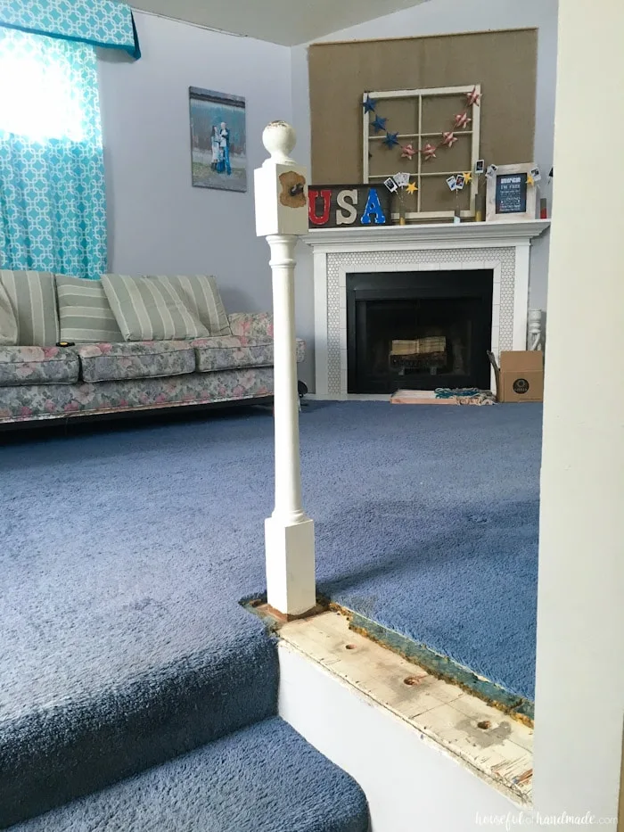 builder grade railings removed in living room