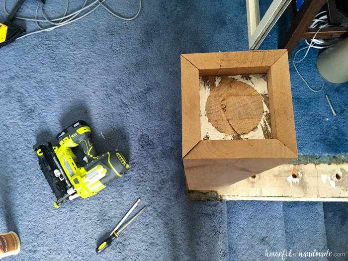 tools shown in living room for removing old railing