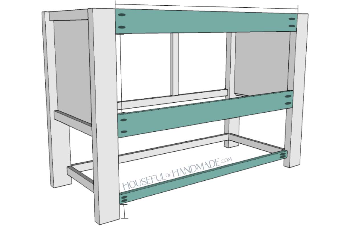 Attaching the back supports to the vanity. 