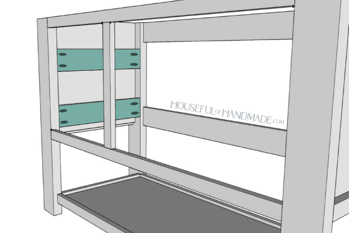 Adding supports to the drawer area for drawer slides. 