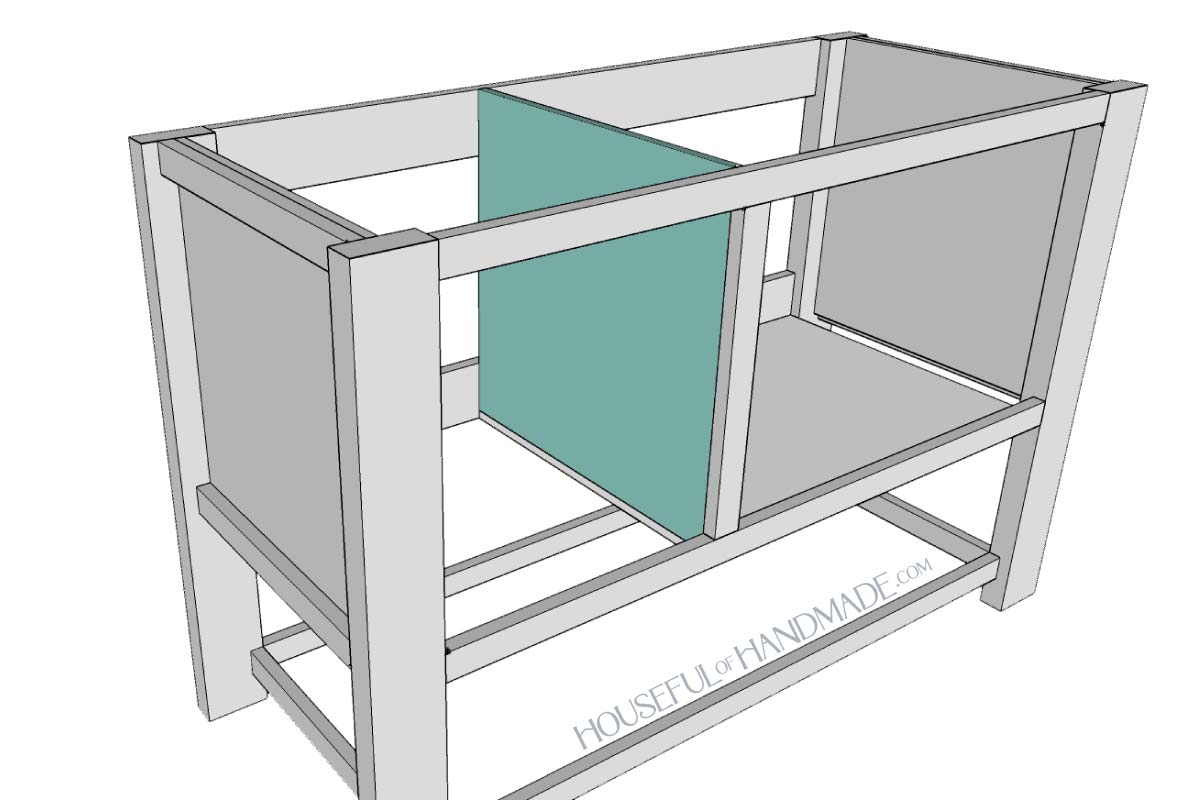 Adding the center support between the cabinet and drawers. 