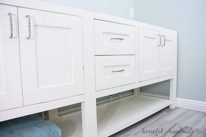 Learn how easy it is to install a bathroom vanity. Now you can get on with your DIY remodel! | Housefulofhandmade.com