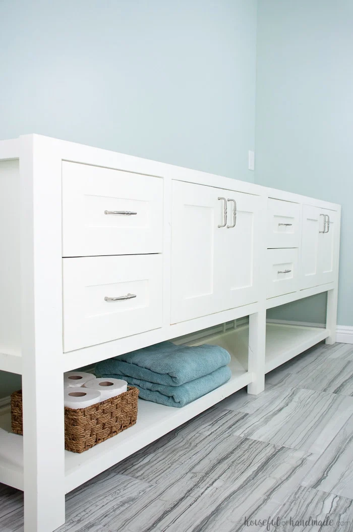 How To Build an Open Shelf Bathroom Vanity - South House Designs