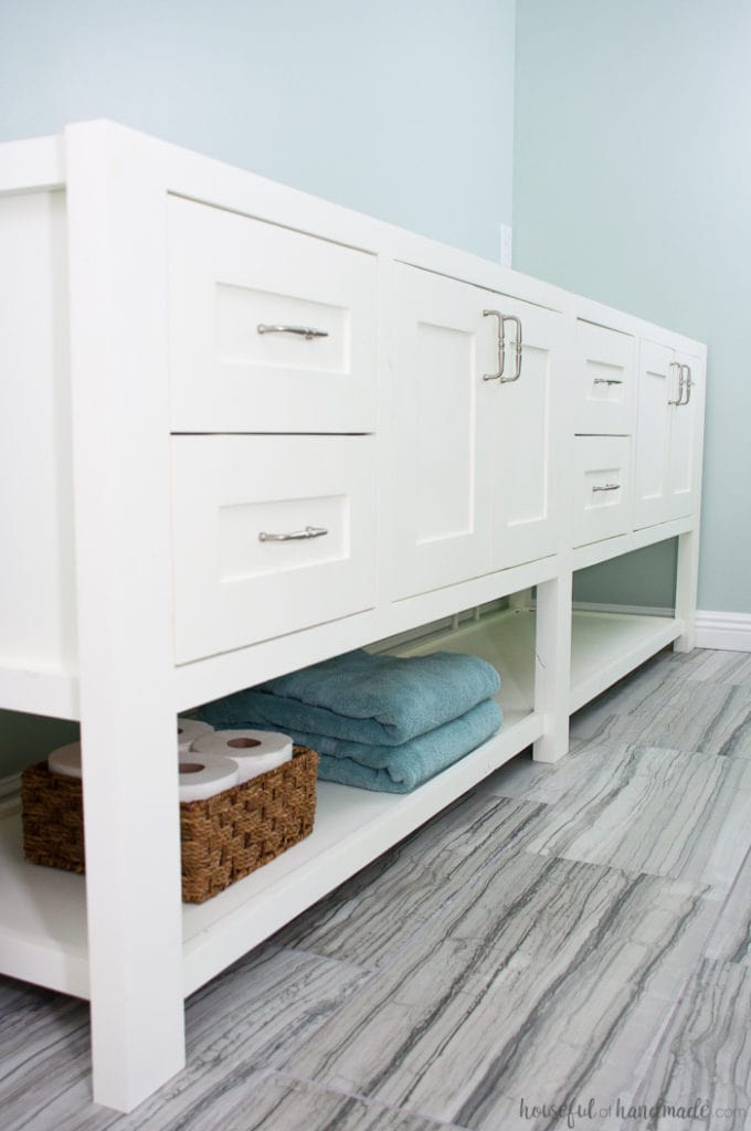 Learn how easy it is to install a bathroom vanity. Now you can get on with your DIY remodel! | Housefulofhandmade.com