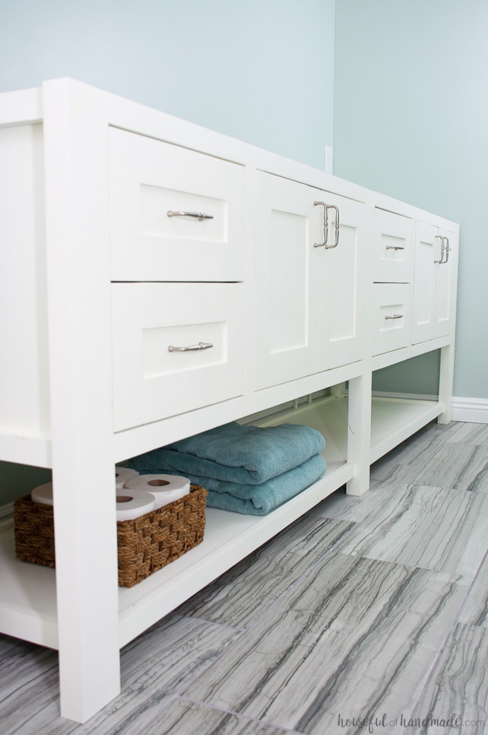 mission style open shelf bathroom vanity build plans