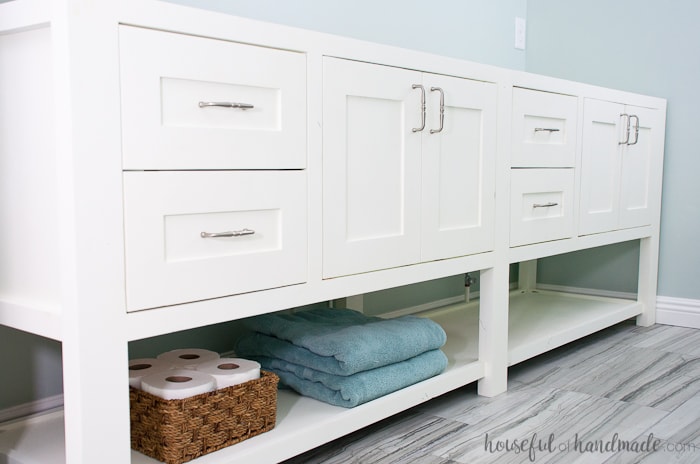 Learn how easy it is to install a bathroom vanity. Now you can get on with your DIY remodel! | Housefulofhandmade.com