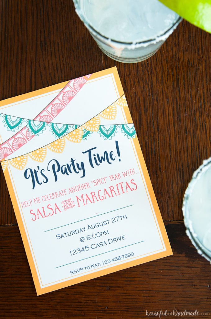 custom invitation for a Salsa & Margaritas Adult Birthday Party