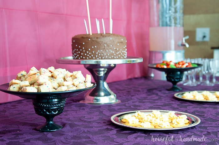 food displayed on a table masquerade ball themed birthday
